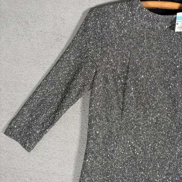 J McLaughlin Henrika Dress Women's Size M Charcoal Sequin Sparkle Sheath Tweed - Picture 7 of 16